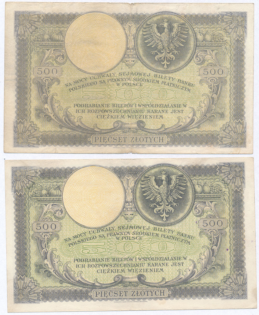 500 złotych 1919 seria A, zestaw 2 sztuk